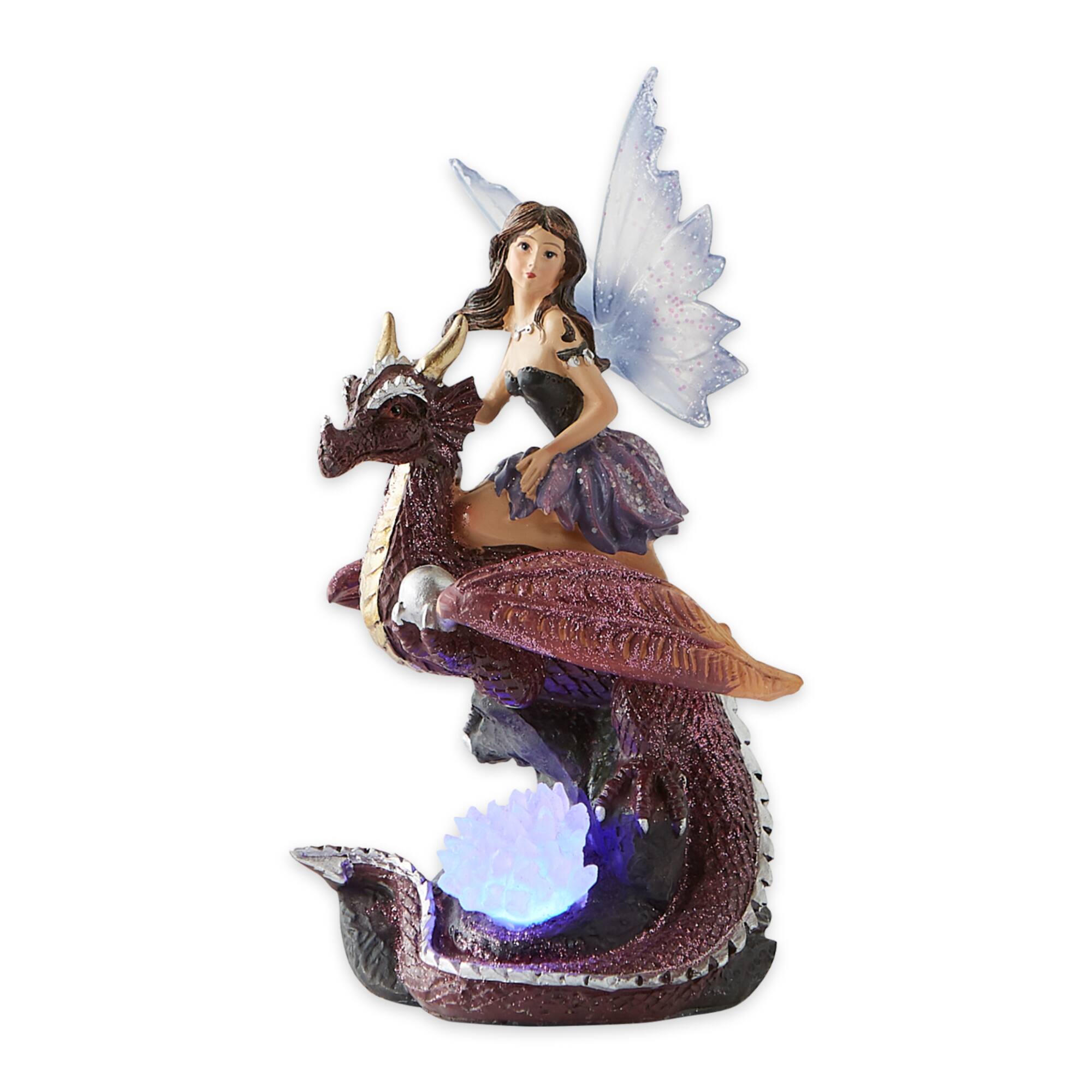 Fairy Riding Dragon Figurine With Light-Up Crystals 4.5" x 4" x 7.5